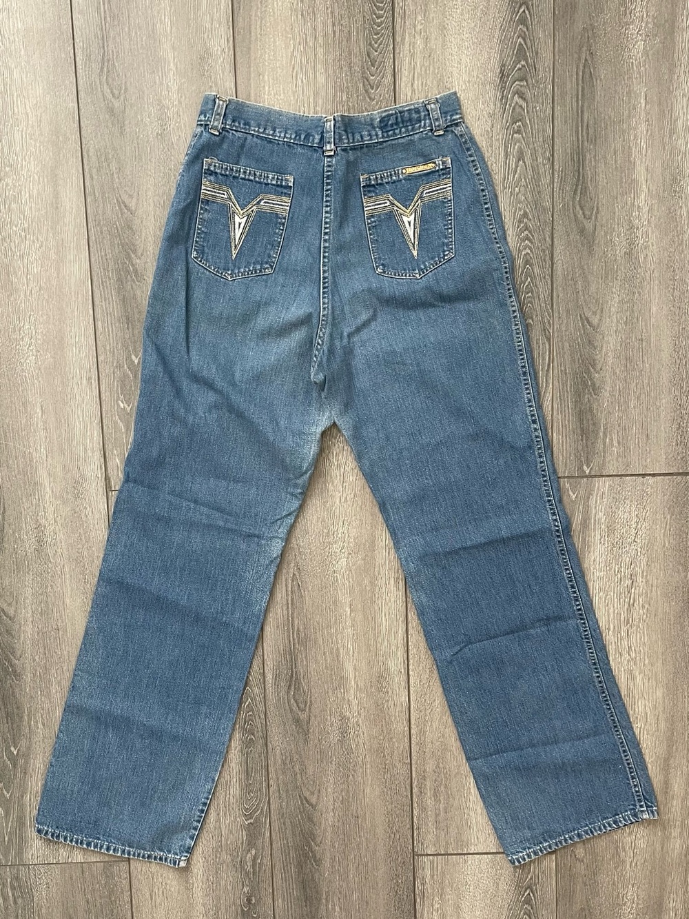 Vintage Live Ins Straight-Leg Denim Jeans with Embroidered Pockets | sz 28 waist